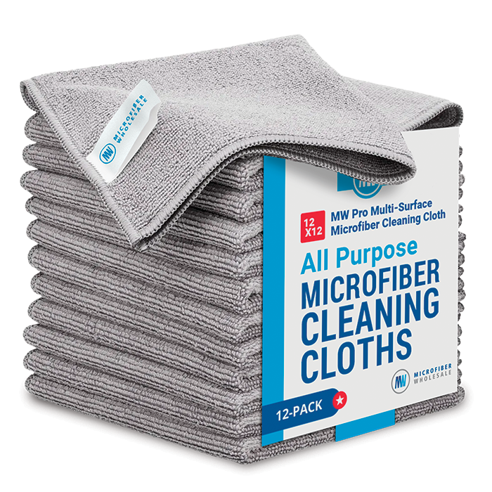 POLYTE Premium Microfiber Cleaning Cloth,12 x 12 in, 12 Pack (Gray)