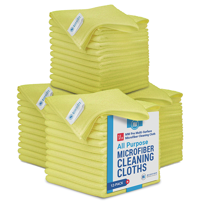 EXTRA LARGE MICROFIBER CLEANING CLOTHS - 5 PACK - 8 X 8 INCH (BLACK, GREY,  GREEN, BLUE, YELLOW) 