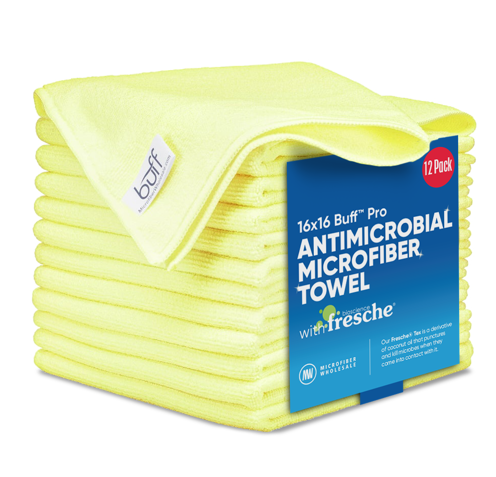 Pro Antimicrobial Microfiber Towel with Fresche, 16 x 16 (12 Pack) | Buff, Blue